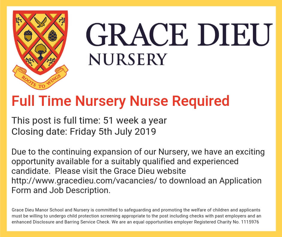 Nursery Nurse Advert 5Jul2019 - Grace Dieu